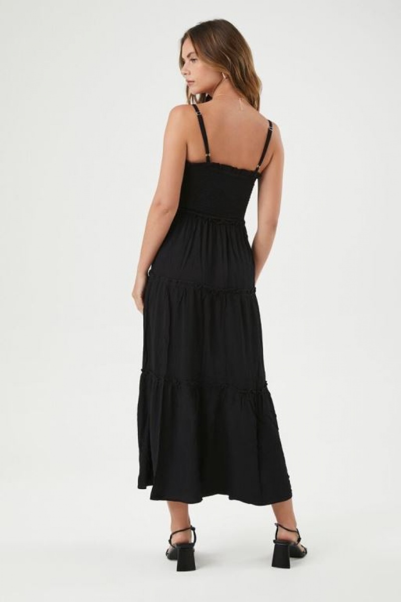 Vestido Forever 21 Tiered Tie Front Cami Maxi Mujer Negras | U2f234MUKLX