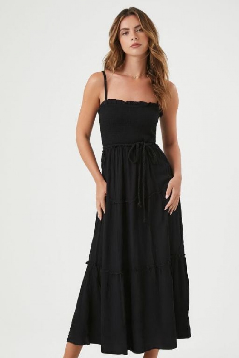 Vestido Forever 21 Tiered Tie Front Cami Maxi Mujer Negras | U2f234MUKLX