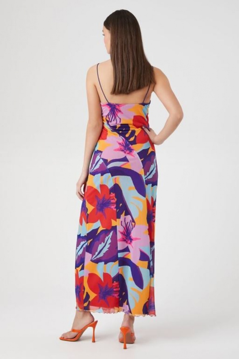 Vestido Forever 21 Tropical Floral Maxi Mujer Naranjas Multicolor | JuyaQrqArru