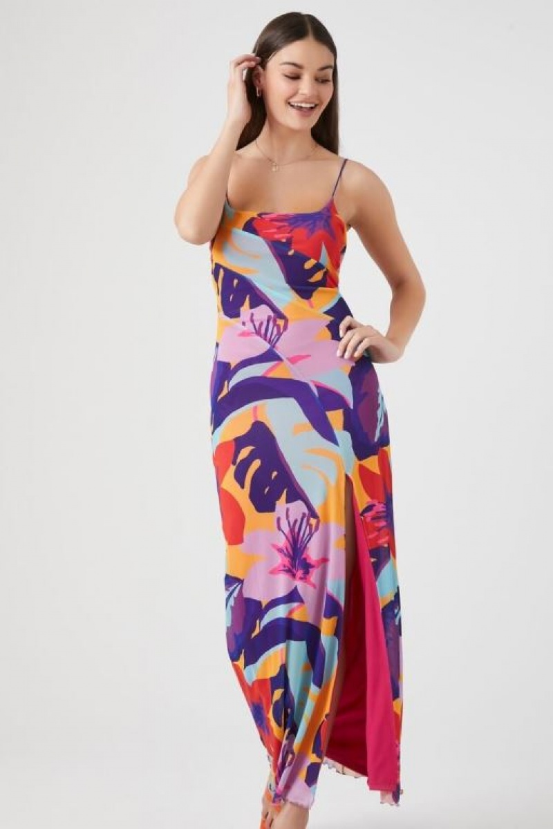 Vestido Forever 21 Tropical Floral Maxi Mujer Naranjas Multicolor | JuyaQrqArru