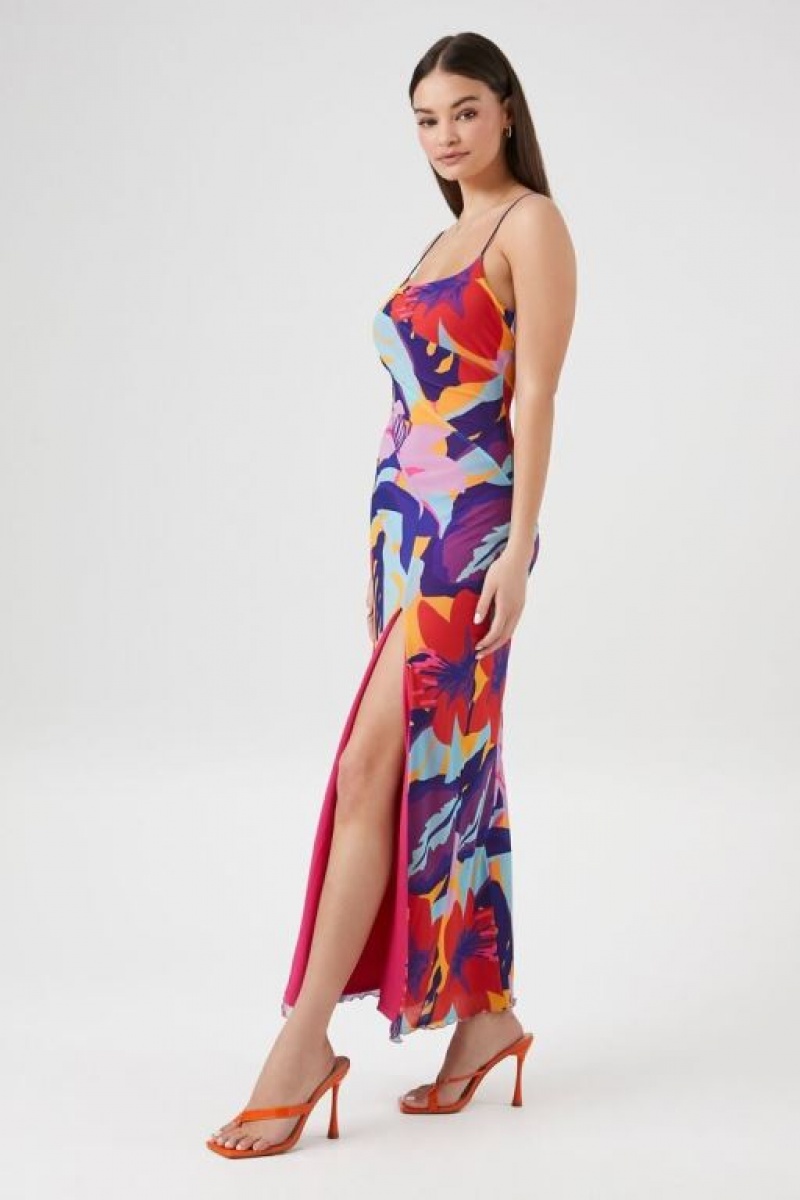 Vestido Forever 21 Tropical Floral Maxi Mujer Naranjas Multicolor | JuyaQrqArru