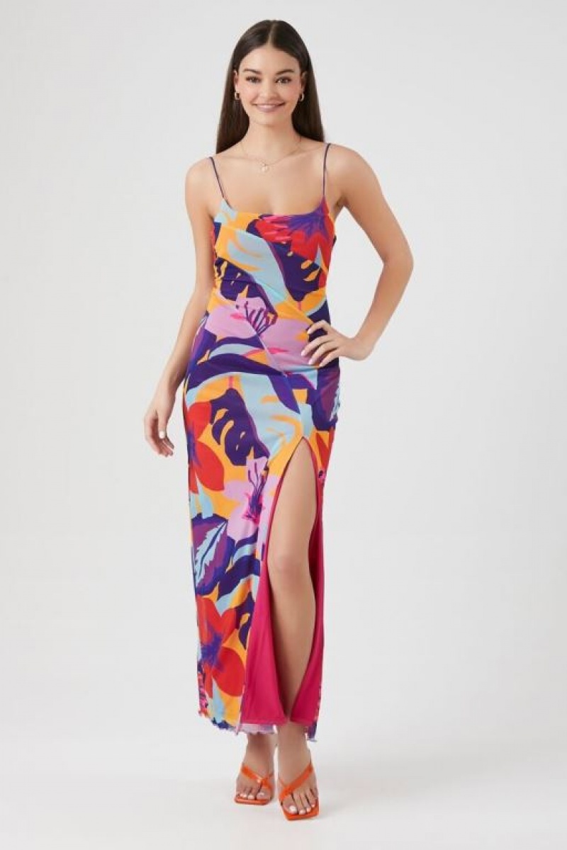 Vestido Forever 21 Tropical Floral Maxi Mujer Naranjas Multicolor | JuyaQrqArru