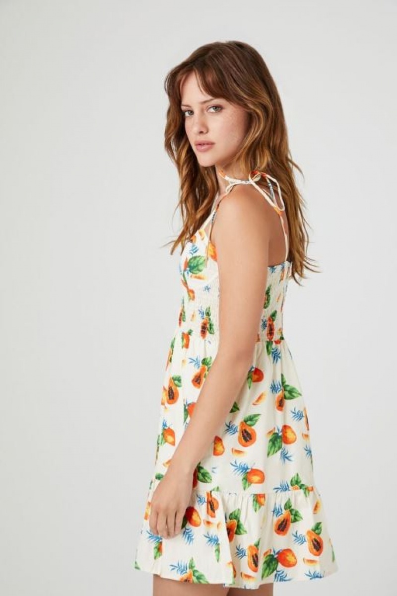 Vestido Forever 21 Tropical Fruit Print Mini Mujer Blancas Multicolor | FVvfH7M3fZm