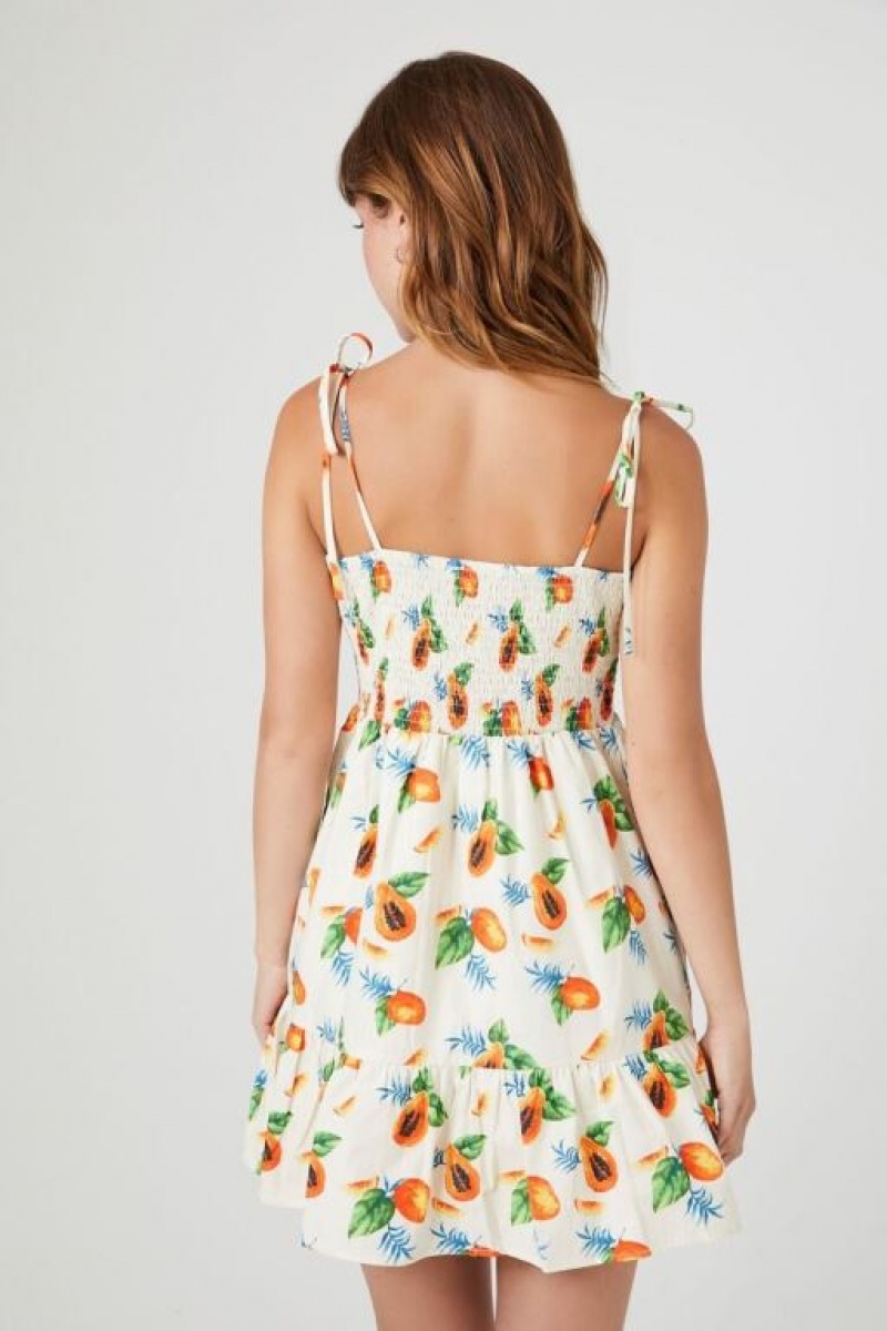 Vestido Forever 21 Tropical Fruit Print Mini Mujer Blancas Multicolor | FVvfH7M3fZm