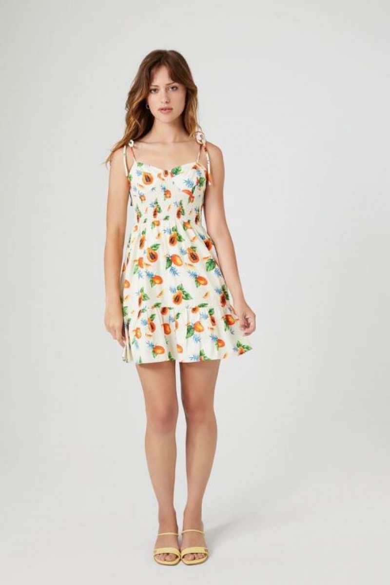 Vestido Forever 21 Tropical Fruit Print Mini Mujer Blancas Multicolor | FVvfH7M3fZm