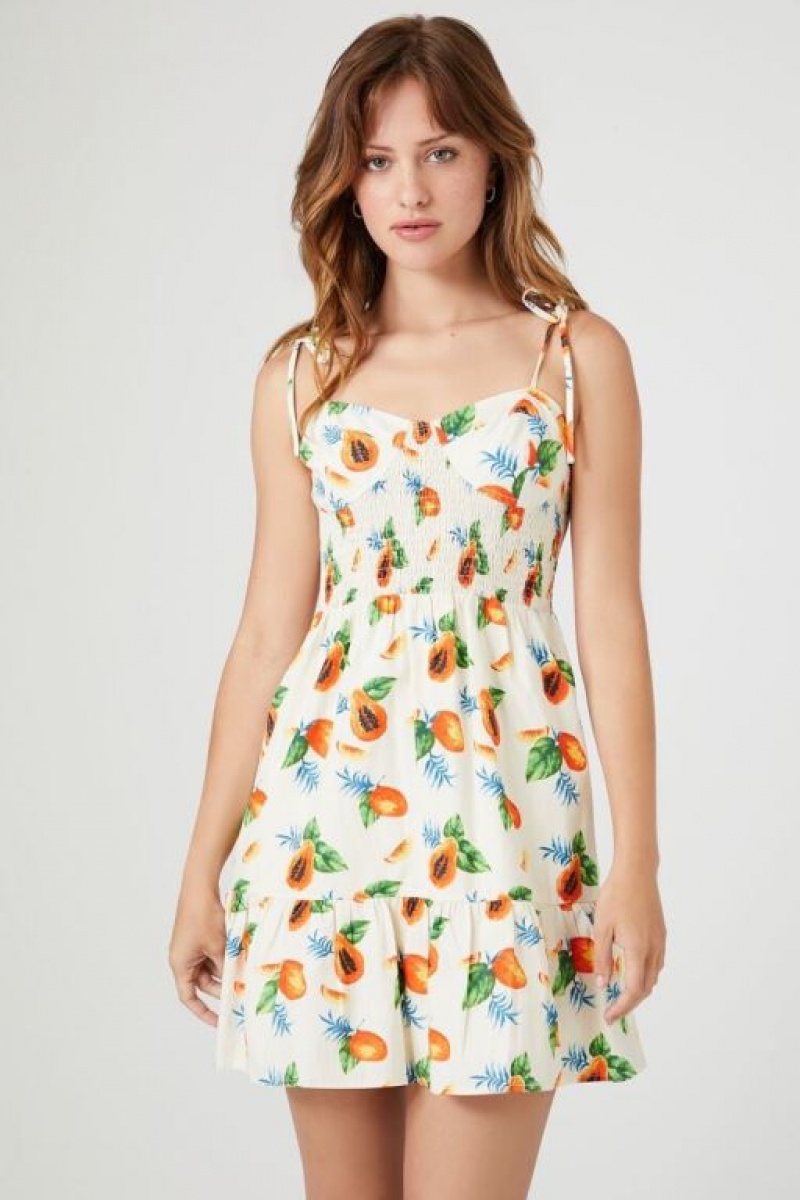 Vestido Forever 21 Tropical Fruit Print Mini Mujer Blancas Multicolor | FVvfH7M3fZm