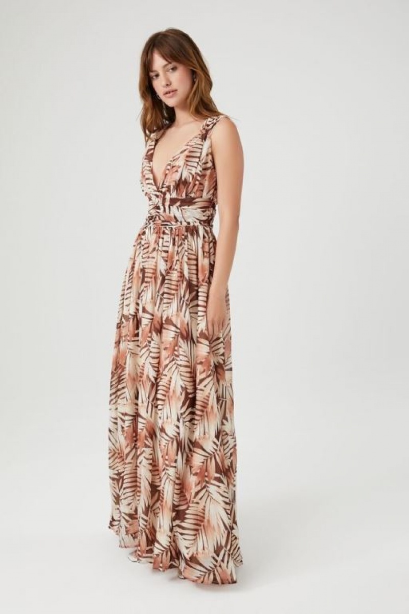 Vestido Forever 21 Tropical Leaf Print Maxi Mujer Marrones Multicolor | 1krrVXShD0c