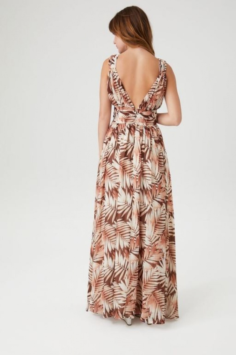 Vestido Forever 21 Tropical Leaf Print Maxi Mujer Marrones Multicolor | 1krrVXShD0c