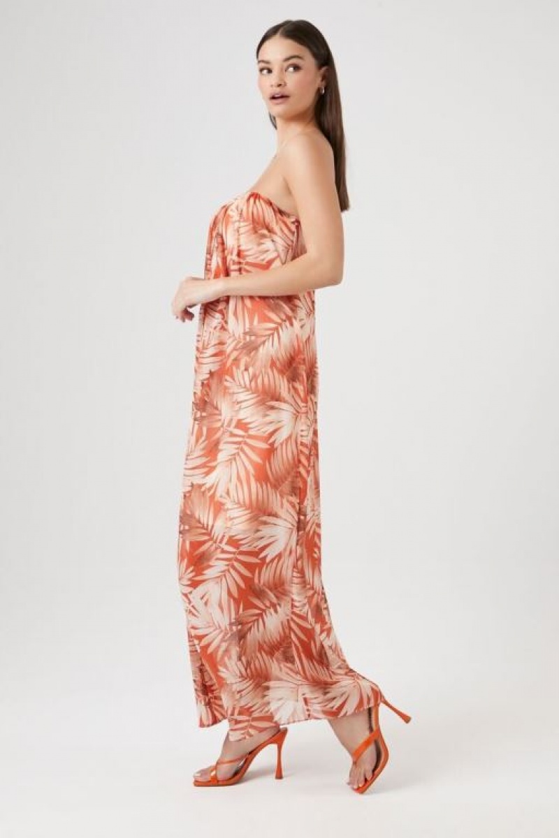 Vestido Forever 21 Tropical Leaf Print Maxi Mujer Rojas Multicolor | Ig3Ry7Y5nxj