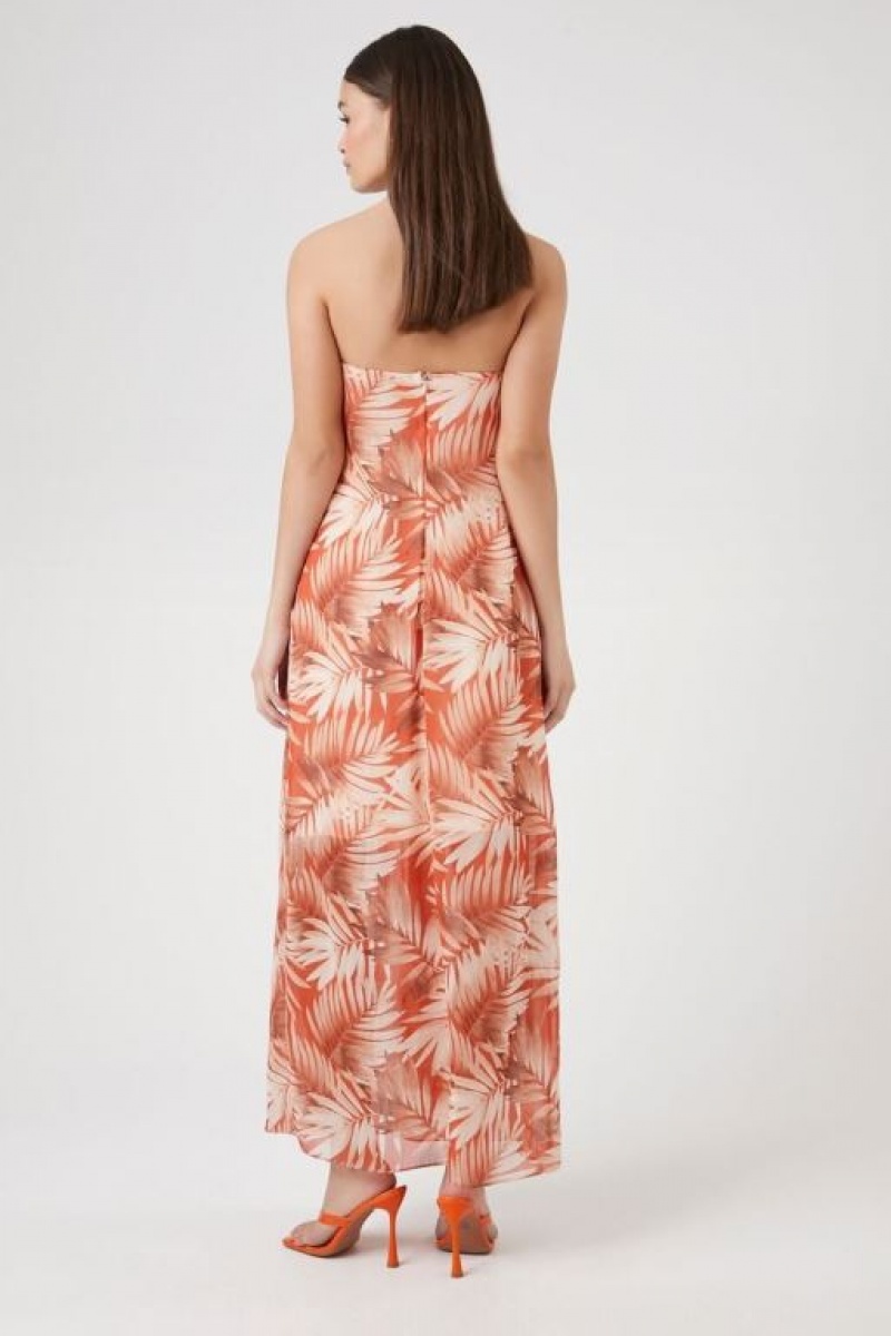 Vestido Forever 21 Tropical Leaf Print Maxi Mujer Rojas Multicolor | Ig3Ry7Y5nxj