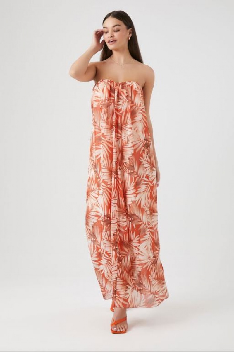 Vestido Forever 21 Tropical Leaf Print Maxi Mujer Rojas Multicolor | Ig3Ry7Y5nxj