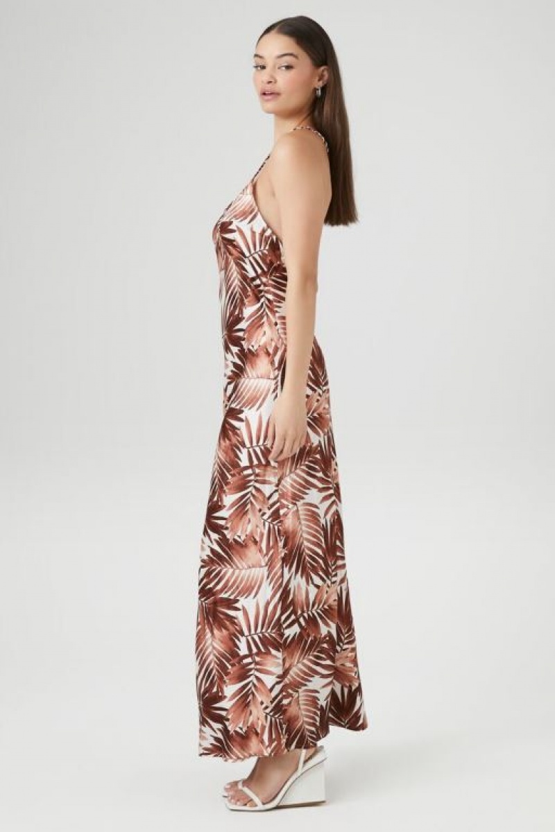 Vestido Forever 21 Tropical Leaf Y Back Maxi Slip Mujer Marrones Multicolor | UY4P3zzygDL