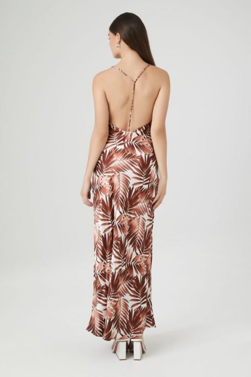 Vestido Forever 21 Tropical Leaf Y Back Maxi Slip Mujer Marrones Multicolor | UY4P3zzygDL