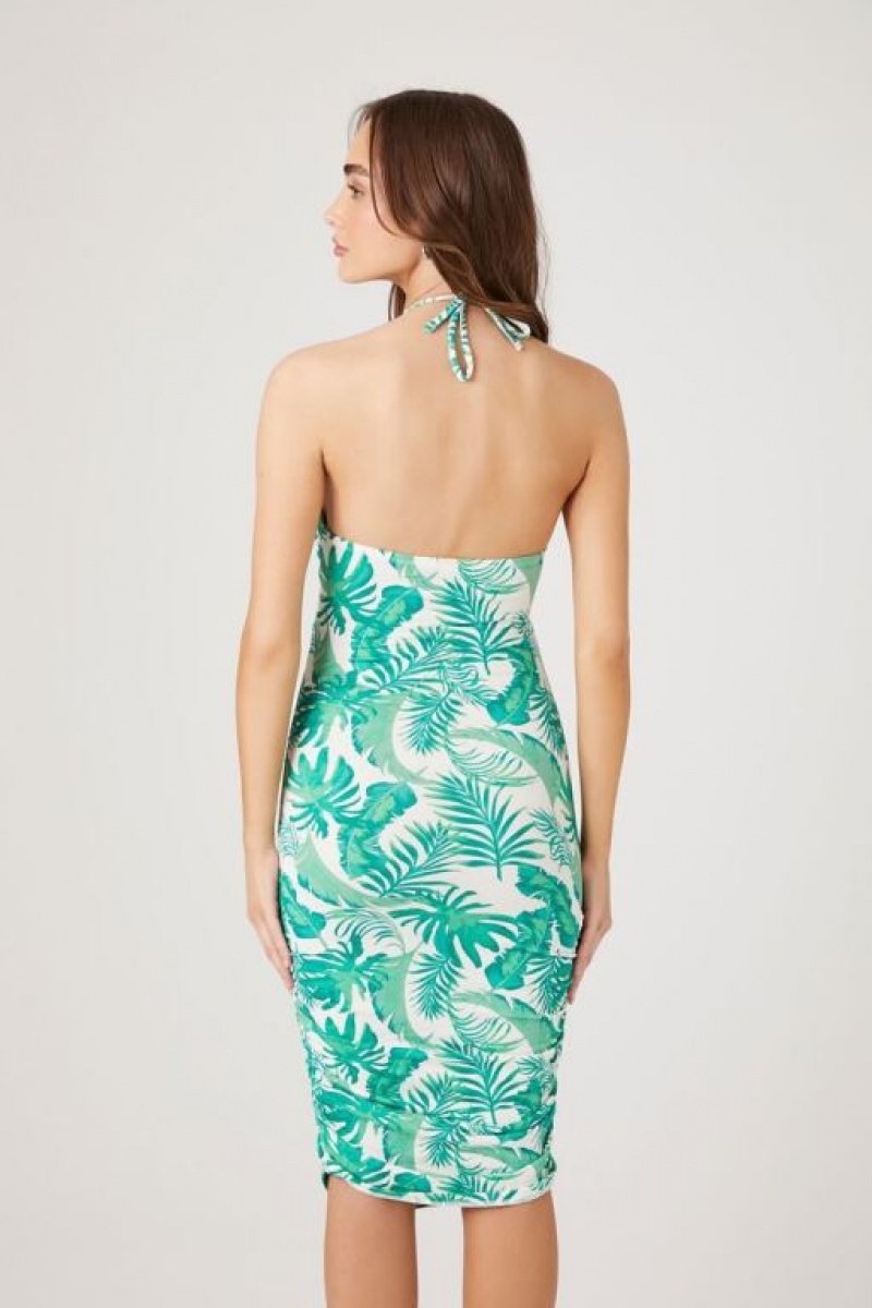 Vestido Forever 21 Tropical Print Cutout Halter Mujer Verde Multicolor | KtBxhlbBT1q