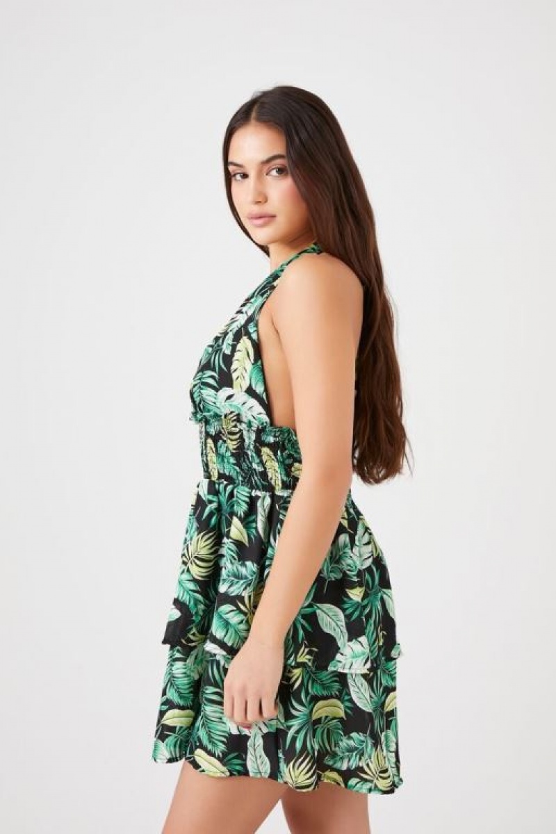 Vestido Forever 21 Tropical Print Halter Mini Mujer Verde Multicolor | OFQbyXPvwrC