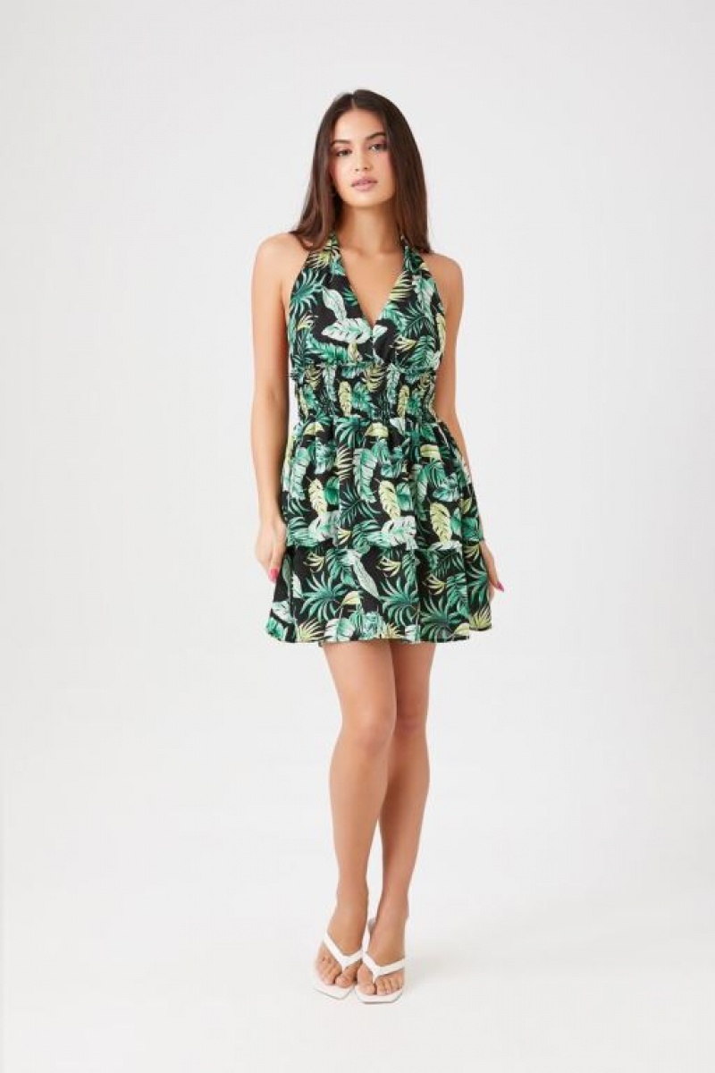 Vestido Forever 21 Tropical Print Halter Mini Mujer Verde Multicolor | OFQbyXPvwrC