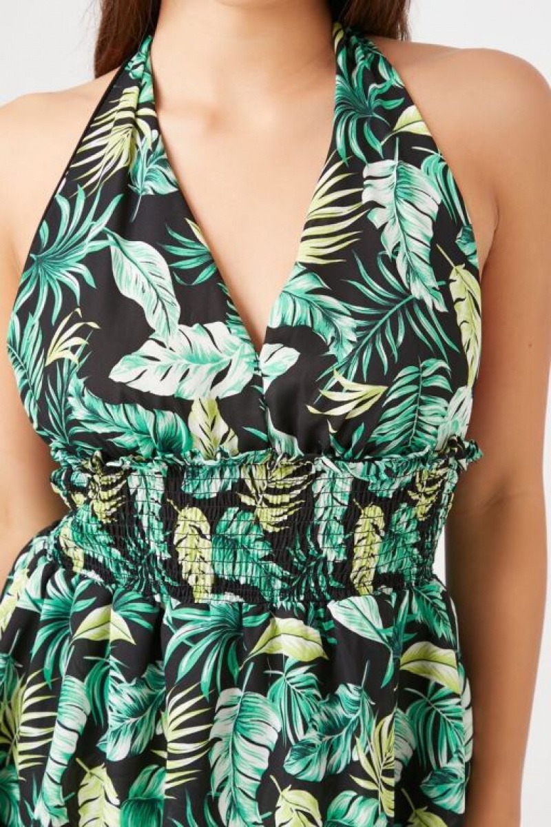 Vestido Forever 21 Tropical Print Halter Mini Mujer Verde Multicolor | OFQbyXPvwrC