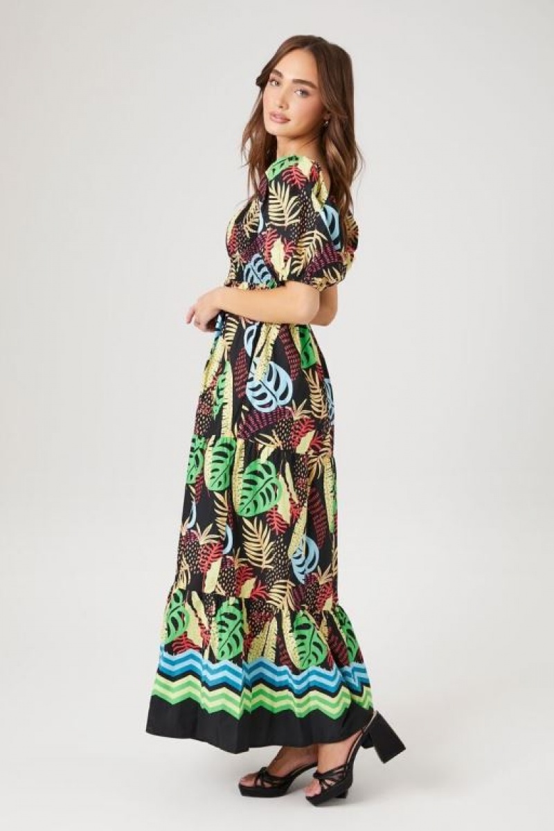 Vestido Forever 21 Tropical Print Maxi Mujer Negras Multicolor | dJjieVWA1nh