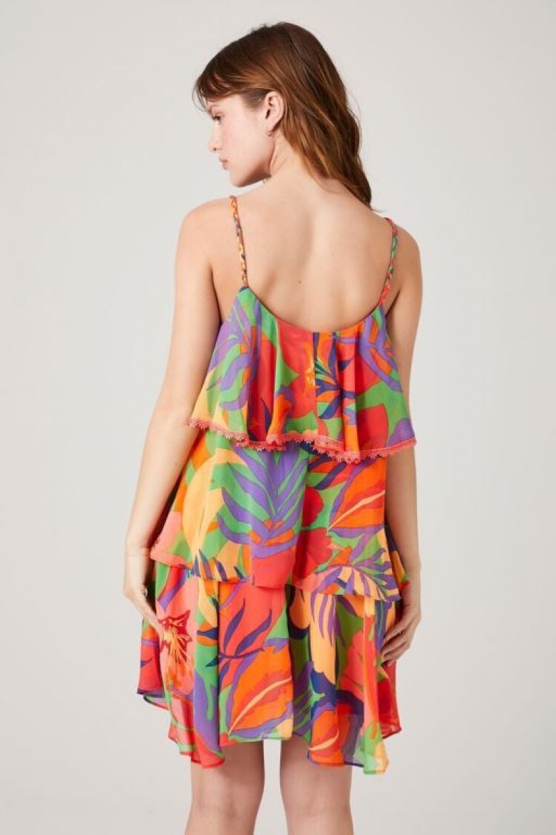 Vestido Forever 21 Tropical Print Tiered Mujer Rojas Multicolor | e820XRwOfwN