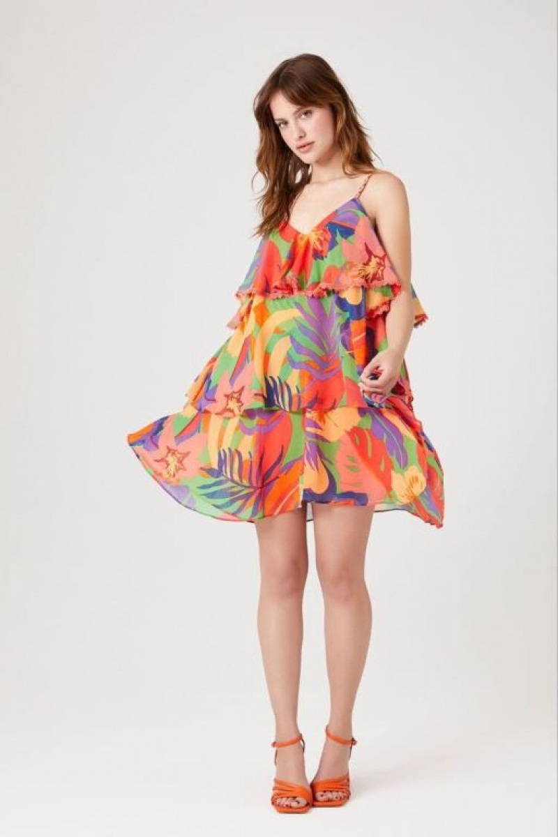 Vestido Forever 21 Tropical Print Tiered Mujer Rojas Multicolor | e820XRwOfwN