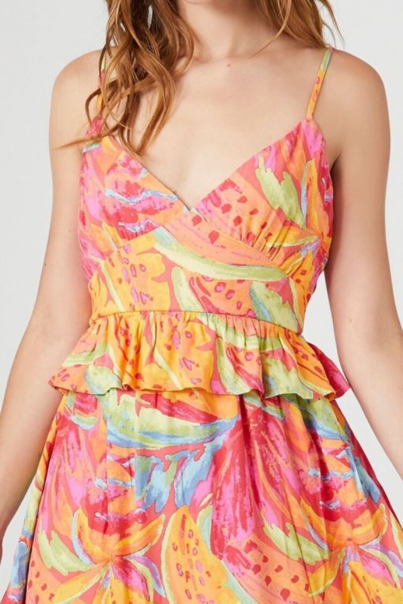 Vestido Forever 21 Tropical Ruffle Trim Mini Mujer Rosas Multicolor | 24f0mnovjBo