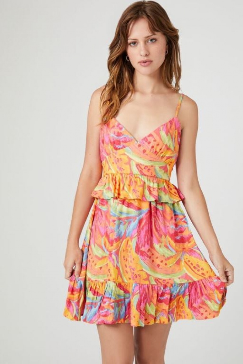 Vestido Forever 21 Tropical Ruffle Trim Mini Mujer Rosas Multicolor | 24f0mnovjBo