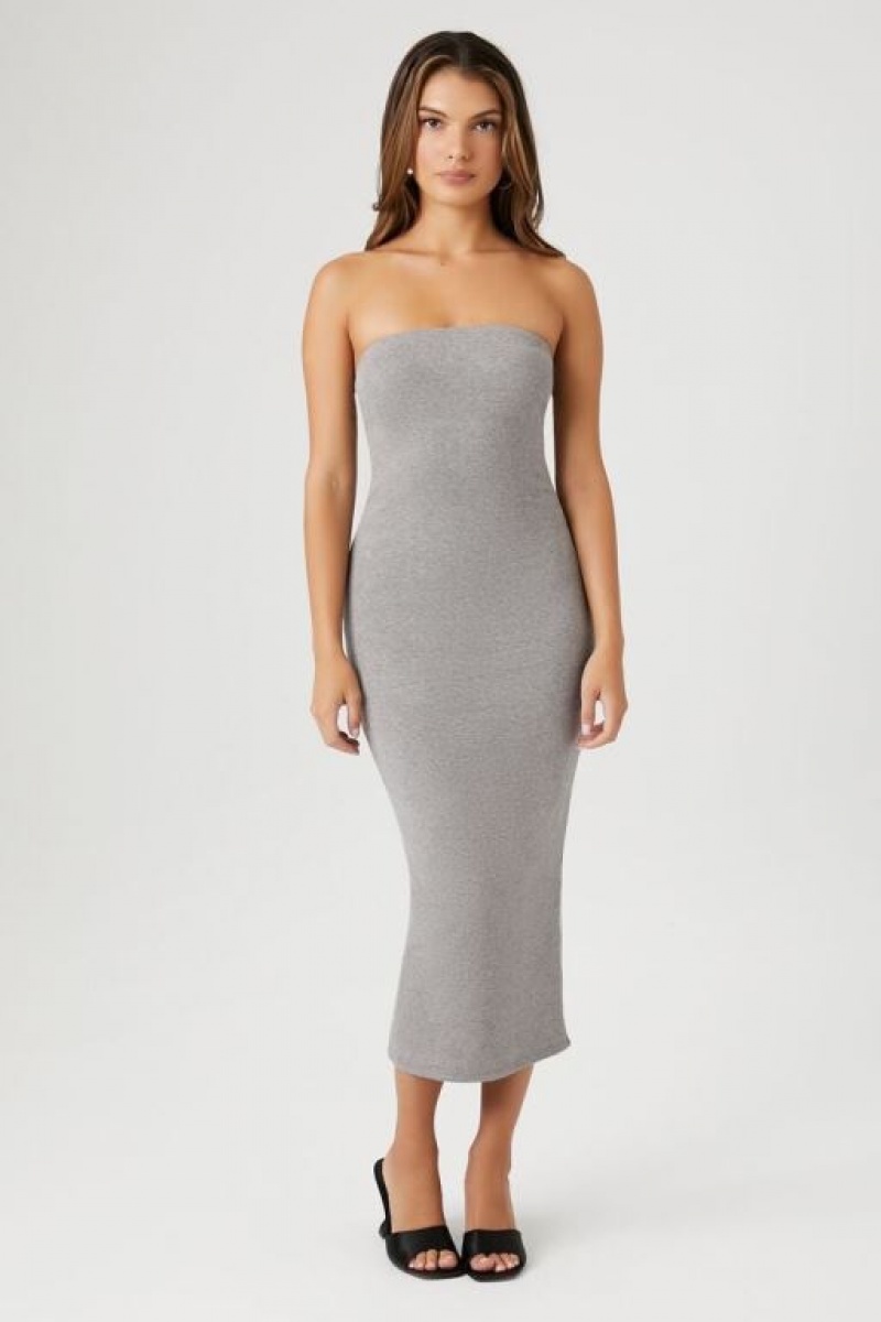 Vestido Forever 21 Tube Bodycon Midi Mujer Gris Oscuro | HURkTkUG5Sd