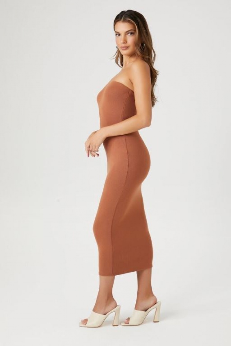 Vestido Forever 21 Tube Bodycon Midi Mujer Marrones | NB07ceokggH