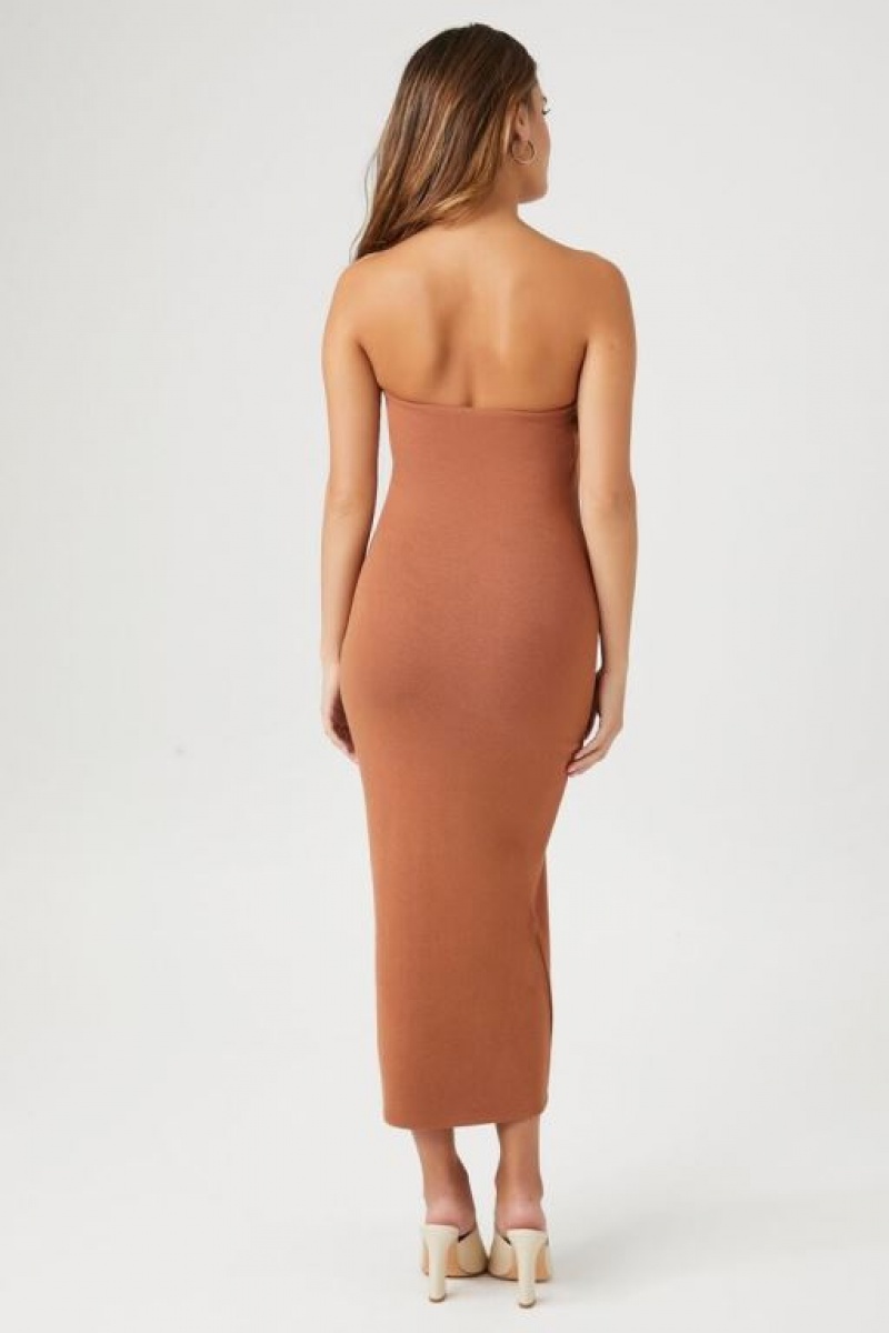 Vestido Forever 21 Tube Bodycon Midi Mujer Marrones | NB07ceokggH