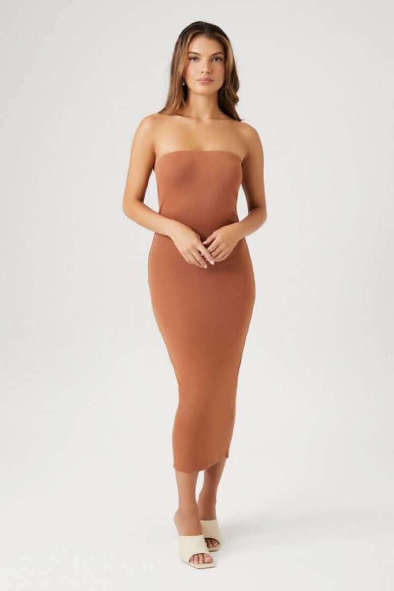 Vestido Forever 21 Tube Bodycon Midi Mujer Marrones | NB07ceokggH