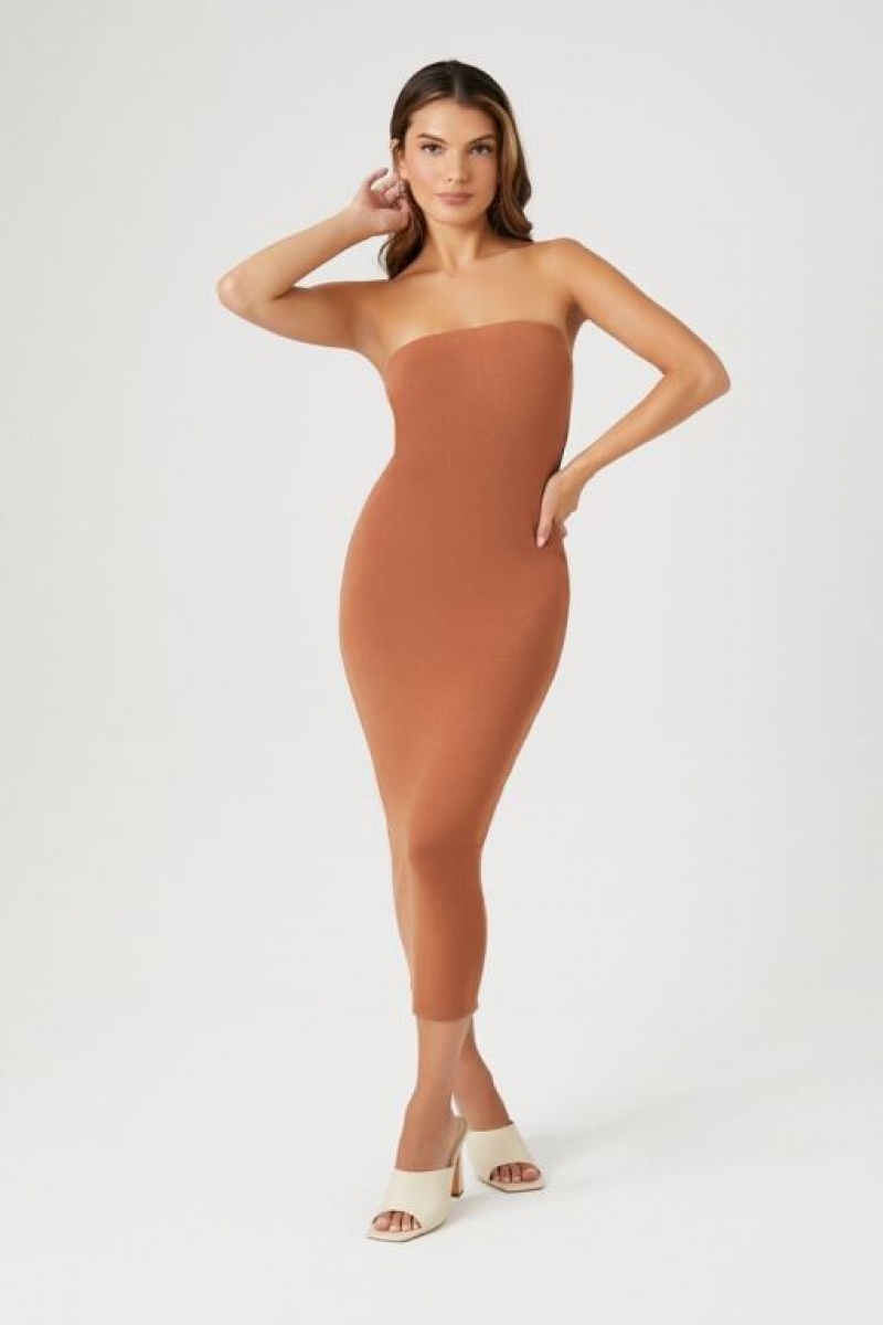 Vestido Forever 21 Tube Bodycon Midi Mujer Marrones | NB07ceokggH