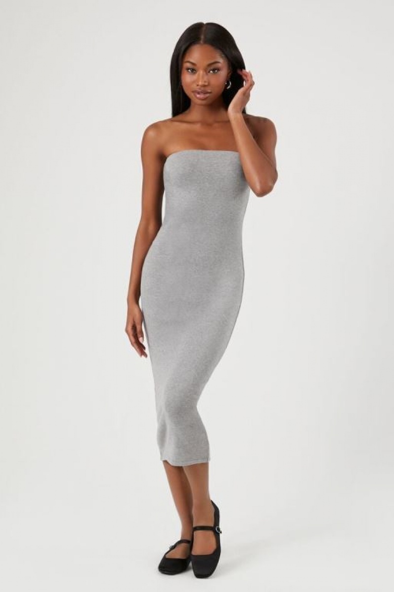 Vestido Forever 21 Tube Bodycon Midi Mujer Gris | VpS6L1b4b0N