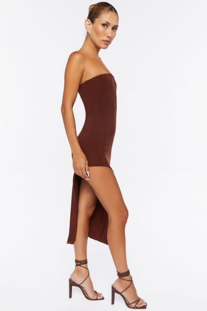 Vestido Forever 21 Tube Midi Slit Mujer Chocolate | 7WXa08HtoCM