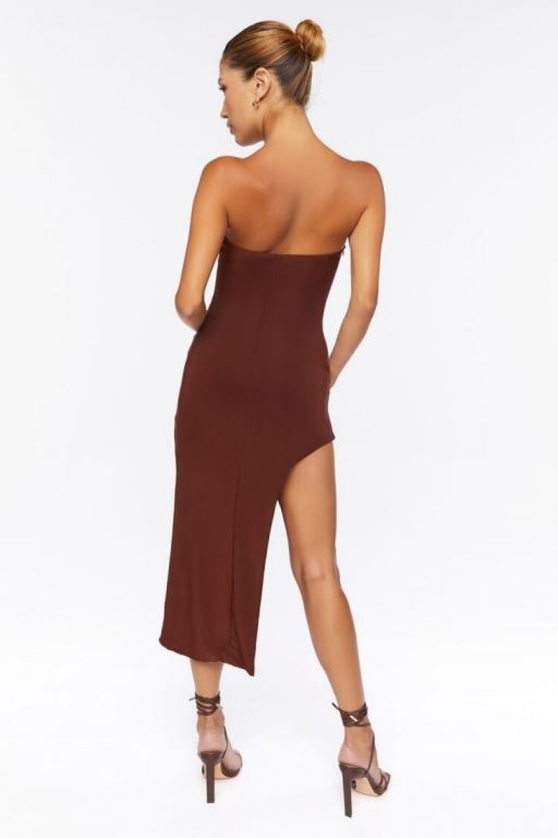 Vestido Forever 21 Tube Midi Slit Mujer Chocolate | 7WXa08HtoCM