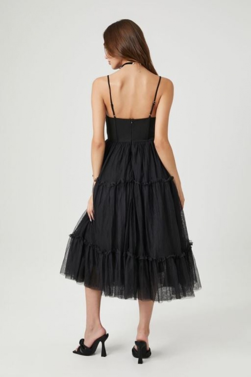 Vestido Forever 21 Tulle Ruffled Bustier Midi Mujer Negras | gQnFrtIJteY