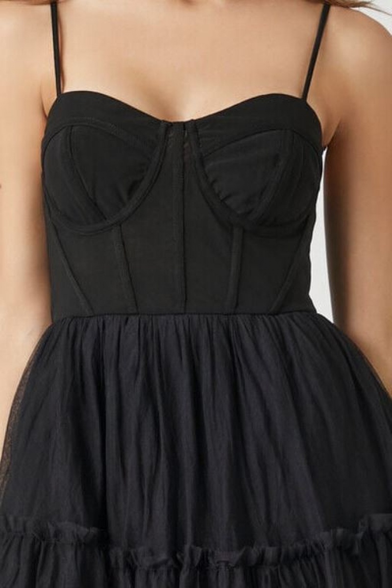 Vestido Forever 21 Tulle Ruffled Bustier Midi Mujer Negras | gQnFrtIJteY