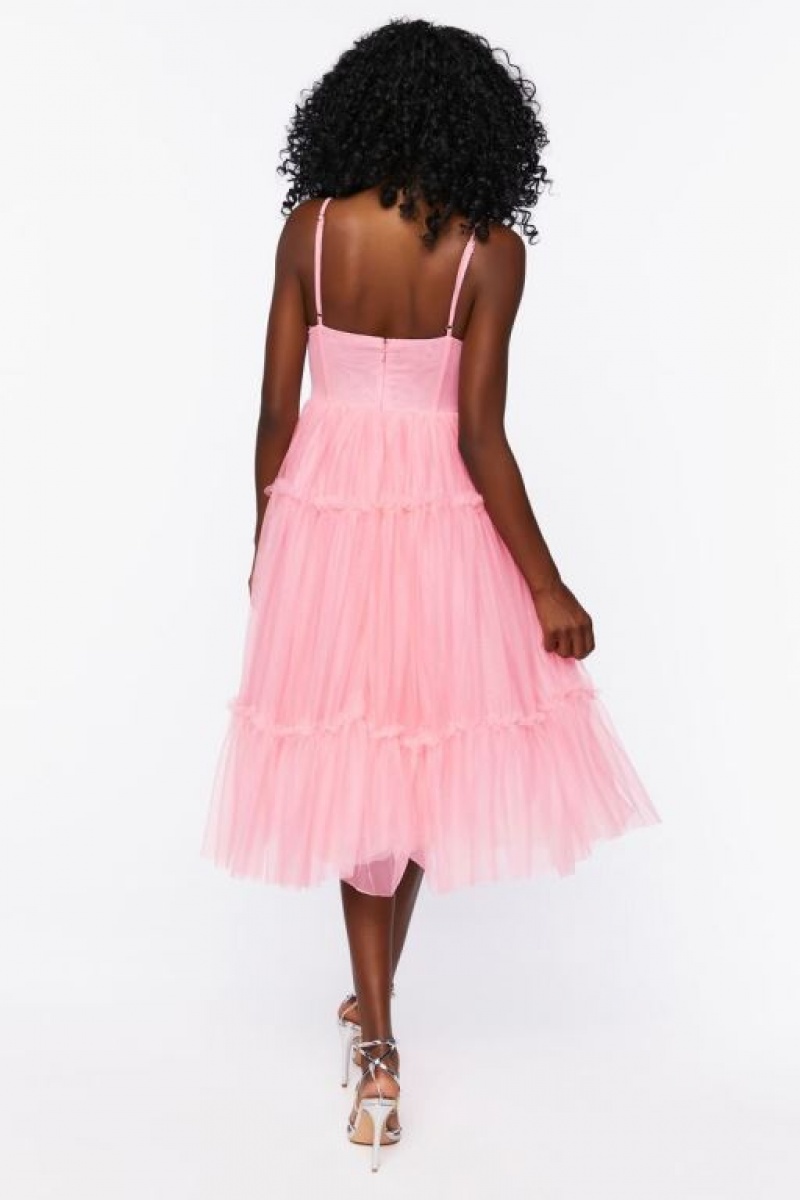 Vestido Forever 21 Tulle Ruffled Bustier Midi Mujer Rosewater | u8MtwSsqQQO