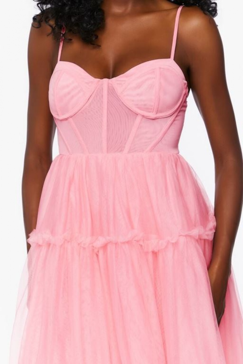 Vestido Forever 21 Tulle Ruffled Bustier Midi Mujer Rosewater | u8MtwSsqQQO