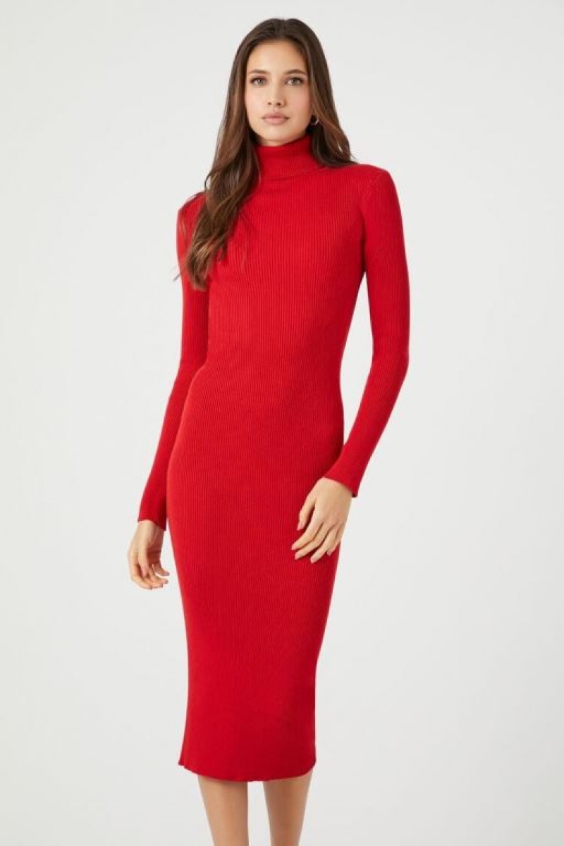 Vestido Forever 21 Turtleneck Bodycon Midi Mujer Rojas | xLlHrW8RV27