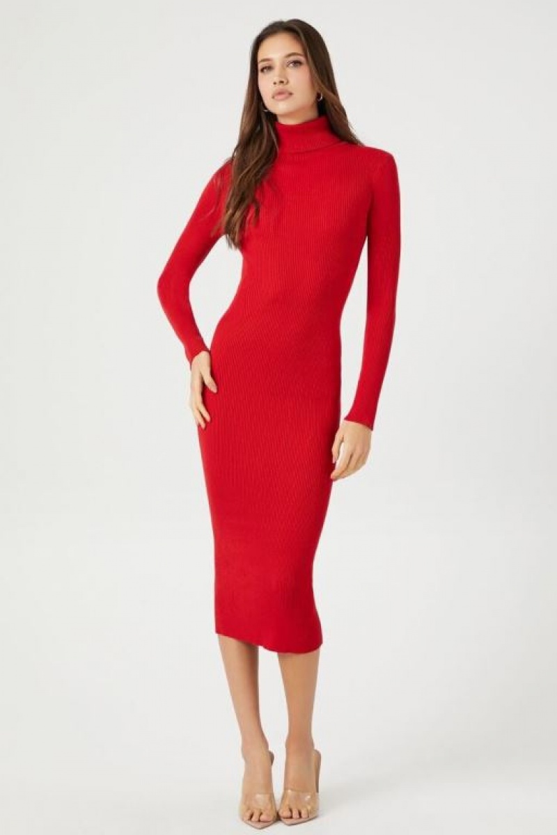 Vestido Forever 21 Turtleneck Bodycon Midi Mujer Rojas | xLlHrW8RV27