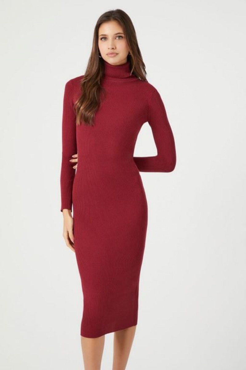 Vestido Forever 21 Turtleneck Bodycon Midi Mujer Burdeos | JoPGQNXE6Pf