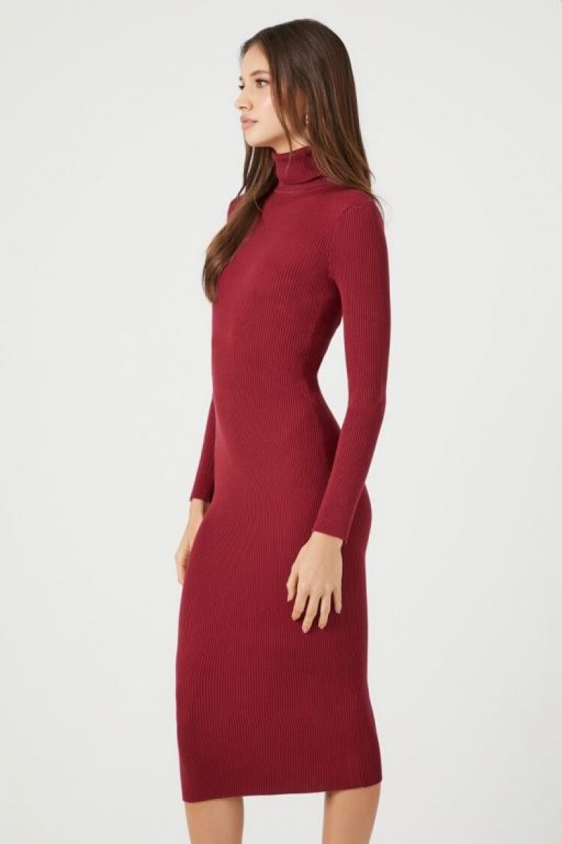 Vestido Forever 21 Turtleneck Bodycon Midi Mujer Burdeos | JoPGQNXE6Pf