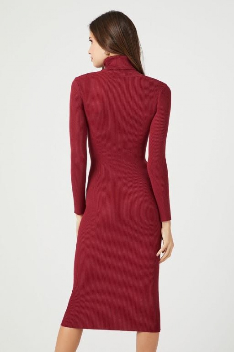 Vestido Forever 21 Turtleneck Bodycon Midi Mujer Burdeos | JoPGQNXE6Pf