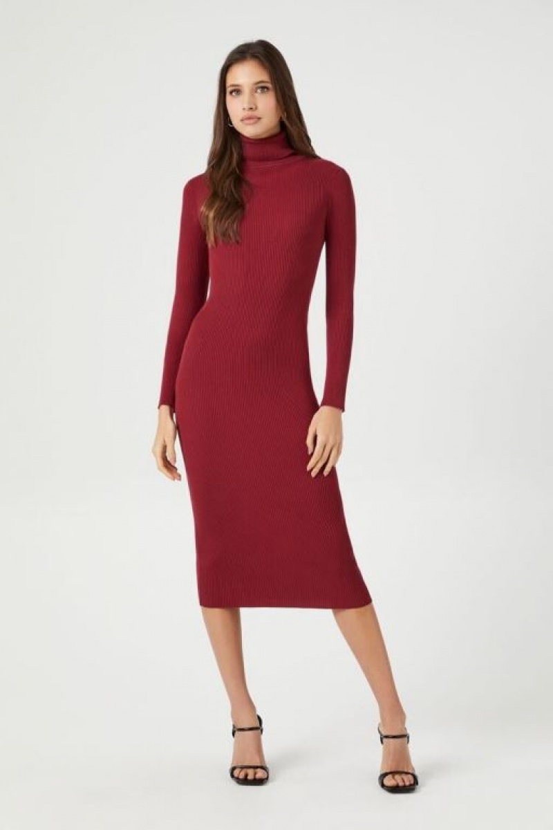 Vestido Forever 21 Turtleneck Bodycon Midi Mujer Burdeos | JoPGQNXE6Pf