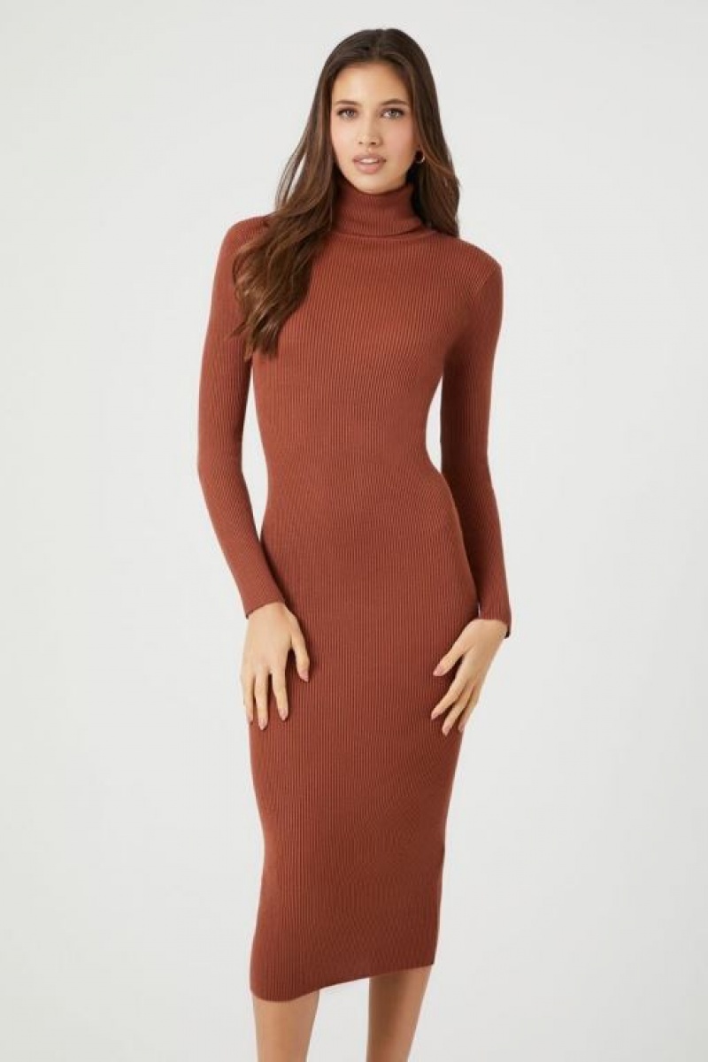 Vestido Forever 21 Turtleneck Bodycon Midi Mujer Chocolate | A0wp2IAieo8