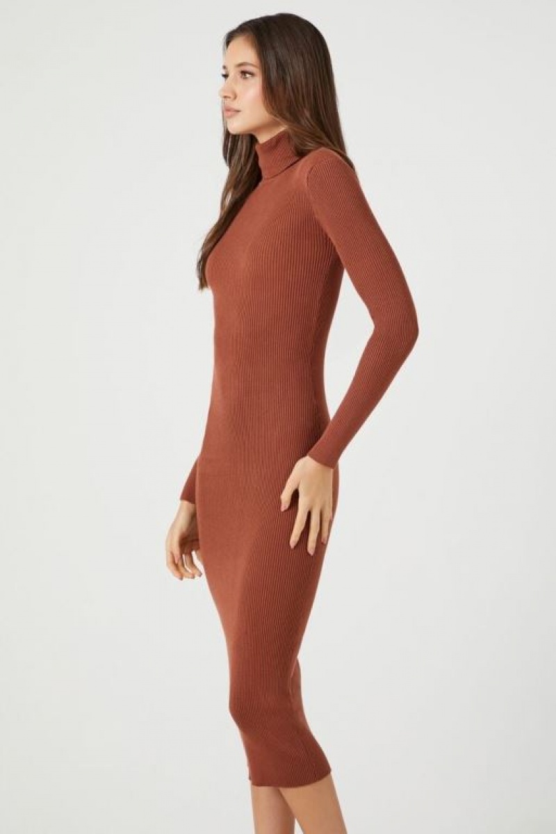 Vestido Forever 21 Turtleneck Bodycon Midi Mujer Chocolate | A0wp2IAieo8