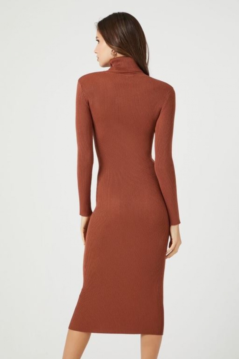 Vestido Forever 21 Turtleneck Bodycon Midi Mujer Chocolate | A0wp2IAieo8