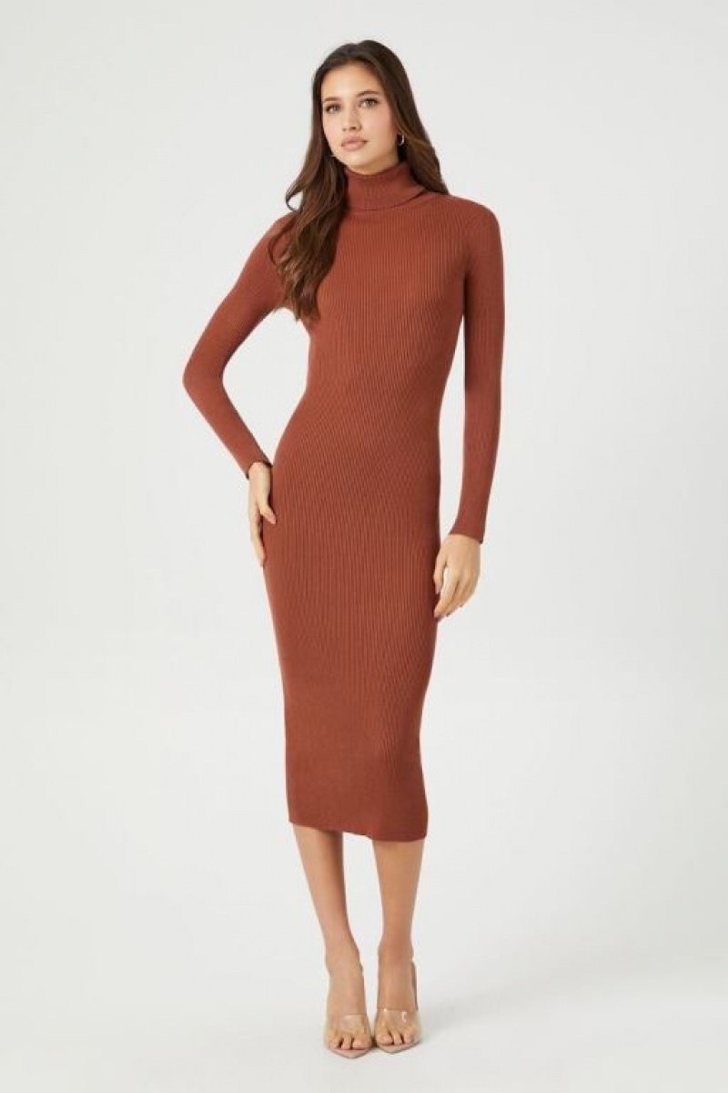 Vestido Forever 21 Turtleneck Bodycon Midi Mujer Chocolate | A0wp2IAieo8