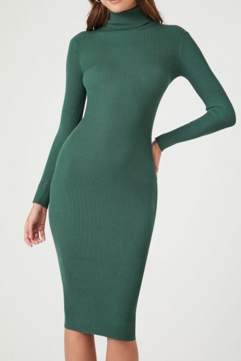 Vestido Forever 21 Turtleneck Bodycon Midi Mujer Verde | kHCY69019KE