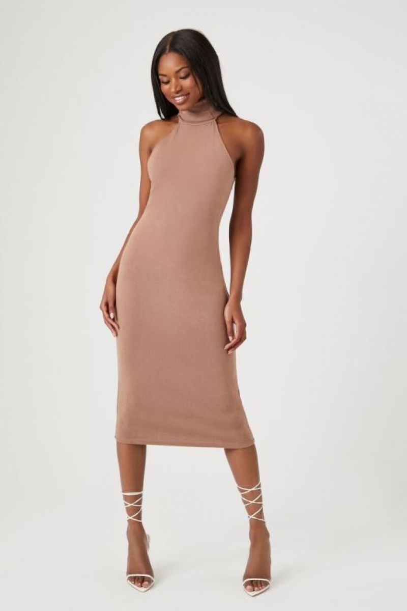 Vestido Forever 21 Turtleneck Bodycon Midi Mujer Gris Marrones | 6Jq2lDRXtw8